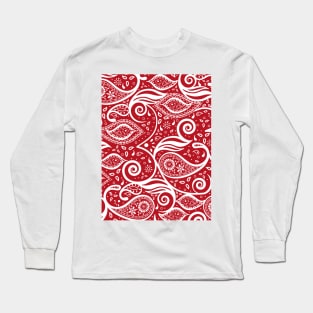 Paisley Bohemian Breeze Art - White and Red Long Sleeve T-Shirt